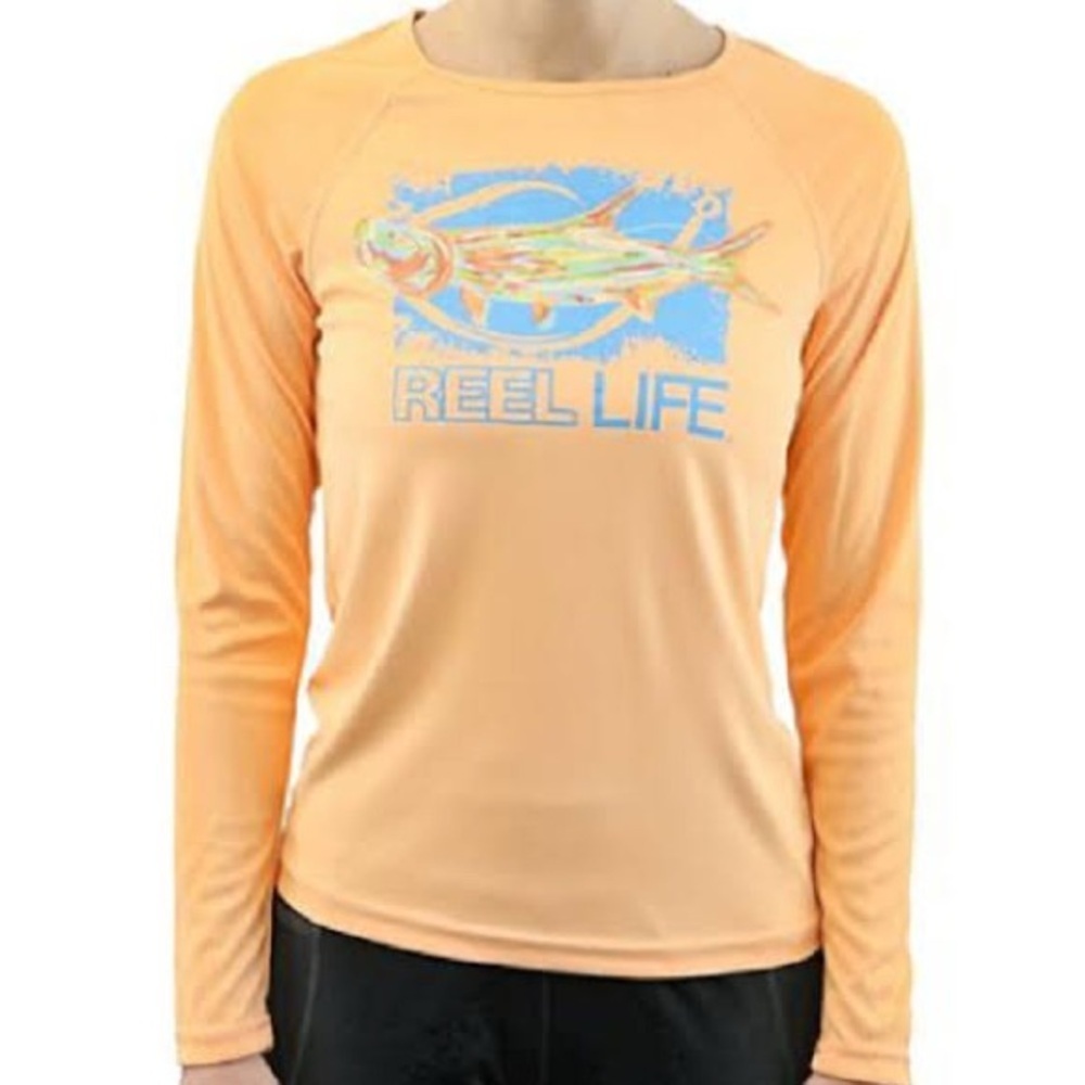 Reel Life Peach Fishing Graphic Long Sleeve Performance Shirt M